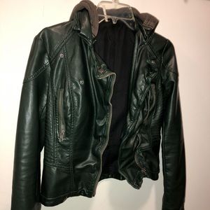 Free people leather jacket with hood: size 0